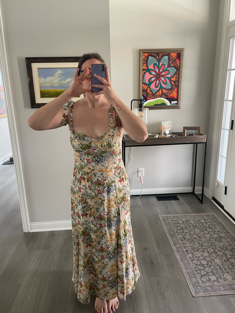 Reformation Floral Tie-Shoulder Maxi Dress In Cream, Green, Red And Blue